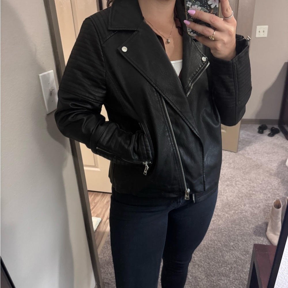 Topshop Black Leather Biker Jacket - Picture 9 of 11